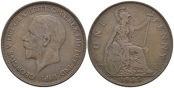 Великобритания 1 пенни 1935 Георг V (1910-1936) КМ 838, Spink 4055 бронза 4607-1112