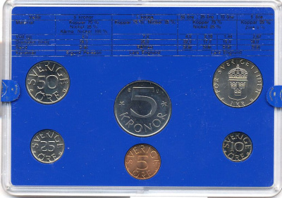 Швеция набор монетного двора из 6 монет 1983 в пластике, Карл XVI Густав (1973- ) KM MS27 UNC 5-4-2-67