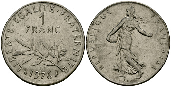 Франция 1 франк 1976 сеятель KM 925.1, Le Franc 226.4 никель 4138-312
