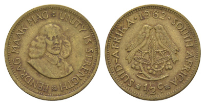 ЮАР 1/2 цента 1962 KM 56 латунь 4176-1247