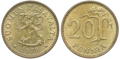 Финляндия 20 пенни 1979 K KM 47 алюминиевая бронза UNC 259-542