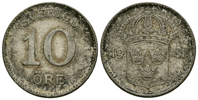 Швеция 10 эре 1941 Густав V (1907-1950) KM 780 серебро 4173-1122