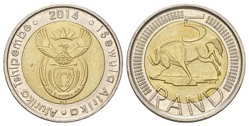 ЮАР 5 рандов 2014 биметалл UNC 4626-931