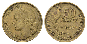 Франция 50 франков 1953 KM 918.1 алюминиевая бронза 4121-341