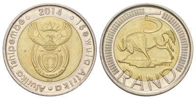 ЮАР 5 рандов 2014 биметалл UNC 4626-931