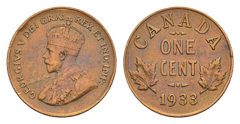 Канада 1 цент 1933 Георг V (1910-1936) KM 28 бронза 4639-247