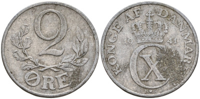 Дания 2 эре 1941 N; S, Кристиан X (1912-1947) KM 833 алюминий 4189-736