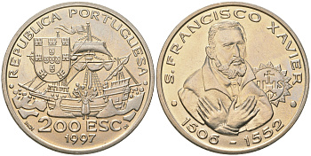 Португалия 200 эскудо 1997 445 лет со дня смерти святого Франциска Ксаверия KM 697 медно-никель UNC 4677-324