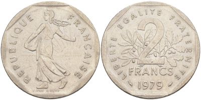 Франция 2 франка 1979 сеятель KM 942.1, Le Franc 272.3 никель 63-251