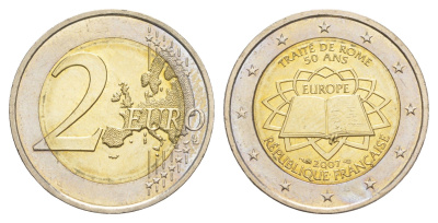 Франция 2 евро 2007 50 лет подписания Римского договора KM 1460 биметалл UNC 4648-942
