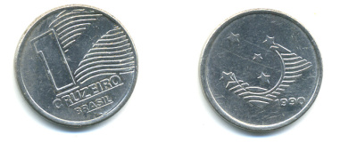 Бразилия 1 крузейро 1990 KM 617 нержавеющая сталь aUNC 93-1023