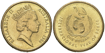 Австралия 1 доллар 1986 Международный год мира KM 87 алюминиевая бронза UNC 4620-656