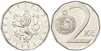 Чехия 2 кроны 1994 KM 9 сталь плакированная никелем aUNC 192-627