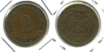 Германия 2 пфеннига 1913 D KM 16, J. 11, Weege 4 медь 701-541