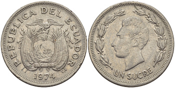 ЭКВАДОР 1 СУКРЕ 1974 АНТОНИО ХОСЕ де СУКРЕ KM 78b сталь плакированная никелем 31-344