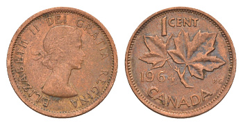 Канада 1 цент 1964 Елизавета II (1952-2022), кленовый лист KM 49 бронза 4639-324