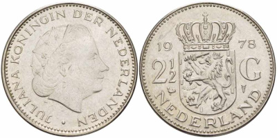 НИДЕРЛАНДЫ 2 1/2 ГУЛЬДЕНА 1978 ЮЛИАНА (1948-1980) KM 191 никель 38-832