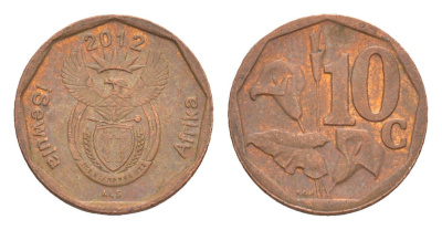 ЮАР 10 центов 2012 герб, цветок алоэ KM 530 сталь плакированная медью 4618-121