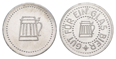 Германия жетон в 1 "стакан пива" ND диаметр 24 мм, вес 1,1 гр алюминий UNC 4638-852