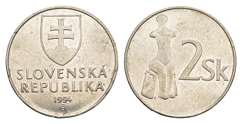 Словакия 2 кроны 1994 MK KM 13 сталь плакированная никелем 4638-234
