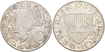 Австрия 10 шиллингов 1958 KM 2882 серебро 186-1217