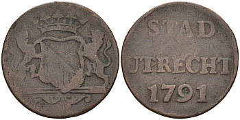 Утрехт (Utrecht), Нидерланды 1 дуит 1791 KM 91 медь 4577-254