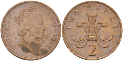 Великобритания 2 пенса 1985 Елизавета II (1952-2022) KM 936, Spink 4376 (C3) бронза 4593-836