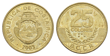 Коста-Рика 25 колонов 2003 KM 229a алюминиевая бронза UNC 4642-921