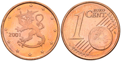 Финляндия 1 евроцент 2001 KM 98 сталь плакированная медью UNC M50-15