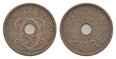 Дания 2 эре 1928 N, Кристиан X (1912-1947) KM 827 бронза 4639-735