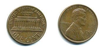 США 1 ЦЕНТ 1969 D, ЛИНКОЛЬН KM 201 медь цинк 76-213