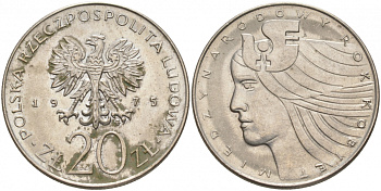 Польша 20 злотых 1975 MW, Международный год женщины KM 75, Parchimowicz 248 медно-никель UNC 69-1011