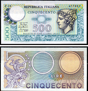 Италия 500 лир 1979 Меркурий Pick 94 бумага UNC (пресс) 2195-6-2-2
