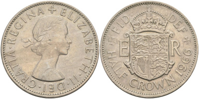 Великобритания 1/2 кроны 1966 Елизавета II (1952-2022) KM 907, Spink 4145 медно-никель 4117-946