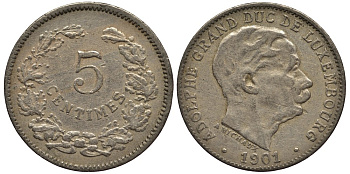 Люксембург 5 сантимов 1901 герцог Адольф (1890-1905) KM 24 медно-никель 4528-268