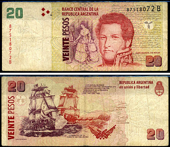 Аргентина 20 песо 2003 Хуан Мануэль де Росас Pick 355 a (3) бумага 7214-7-1-2