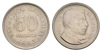 Аргентина 50 сентаво 1953 KM 49 сталь плакированная никелем 4656-1133