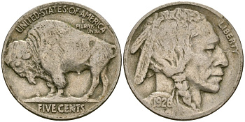 США 5 центов 1926 индеец, бизон KM 134 медно-никель 4135-433