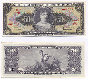 БРАЗИЛИЯ 5 СЕНТАВО 1966 НАДПЕЧАТКА НА 50 КРУЗЕЙРО, СЕРИЯ 1074 Pick 184а бумага UNC (ПРЕСС) 7116-10-1