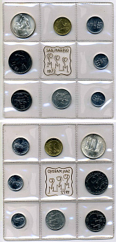 Сан-Марино годовой набор из 8 монет 1972 1, 2, 5, 10, 20, 50, 100 и 500 лир мать поднимает ребенка в воздух KM 14-21, в оригинальной пластиковой запайке серебро KM MS1 серебро UNC 3-4-5-4