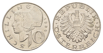 Австрия 10 шиллингов 1986 KM 2918 медно-никель UNC 202-717