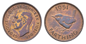 Великобритания 1 фартинг 1951 Георг VI (1936-1952) KM 867, Spink 4119 бронза 4659-831
