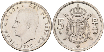 Испания 5 песет 1975 (76) Хуан Карлос I (1975-2001) KM 807 медно-никель UNC 4583-1222