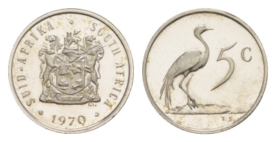 ЮАР 5 центов 1970 тираж 10.000 экземпляров KM 84 медно-никель PROOF 603-1212