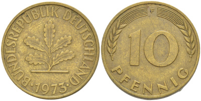 ФРГ 10 ПФЕННИГОВ 1973 F KM 108, J. 383 сталь плакированная латунью 4182-833