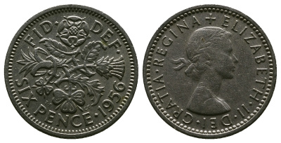 Великобритания 6 пенсов 1956 Елизавета II (1952-2022) KM 903, Spink 4149 медно-никель 4381-656