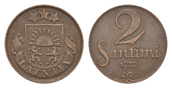 Латвия 2 сантима 1932 KM 2 бронза 4679-246