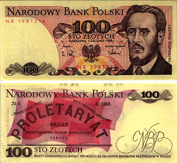 Польша 100 злотых 1988 Людвиг-Фаддей Варынский, манифест социал-революционной партии Pick 143 e бумага aUNC 7487-31-2-1