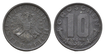 Австрия 10 грошей 1948 KM 2874 цинк 4669-663