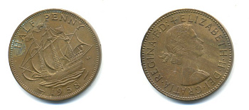 Великобритания 1/2 пенни 1958 Елизавета II (1952-2022) KM 896, Spink 4158 бронза 59-1113